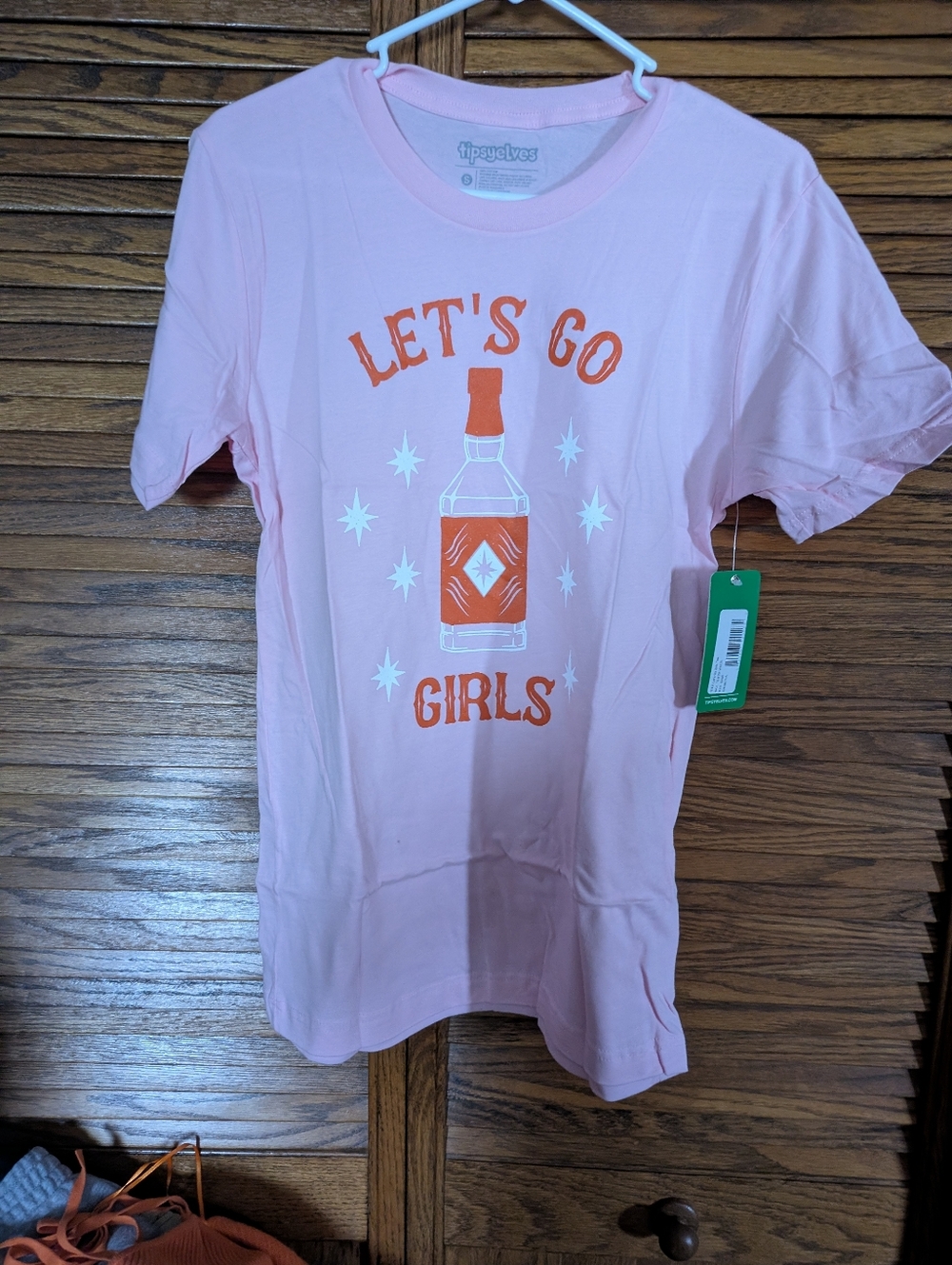 Tipsy Elves NWT Pink Tee with Orange Graphic "LET'S GO GIRLS" Size Small